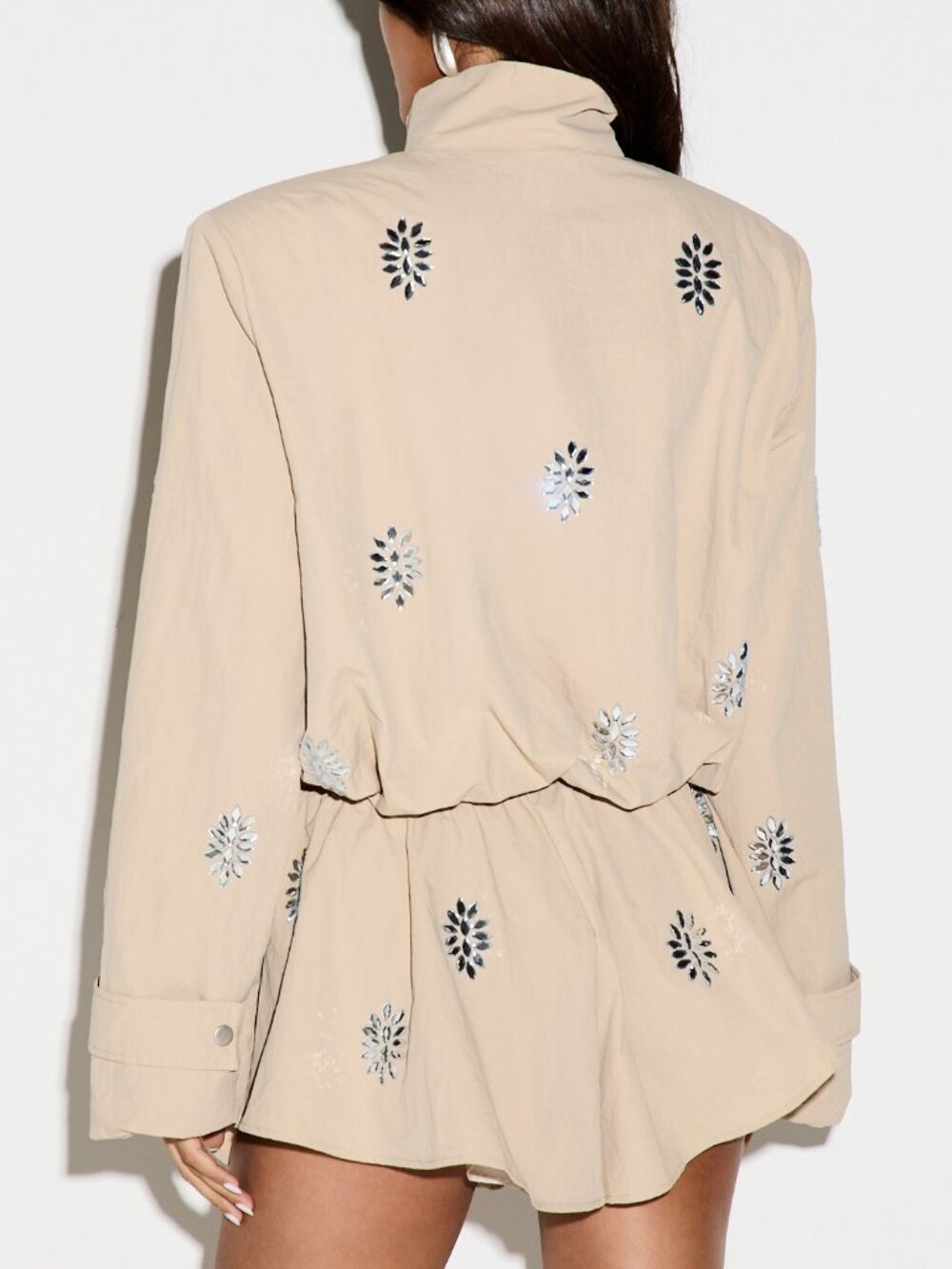 Khaki Oversized Utility Jacket With Rhinestone - Picture 2 of 5